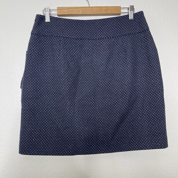 Hobbs London Mini Skirt US 8 UK 12 Blue Polka Dot Wool Blend Preppy A Line Paris - Picture 8 of 8